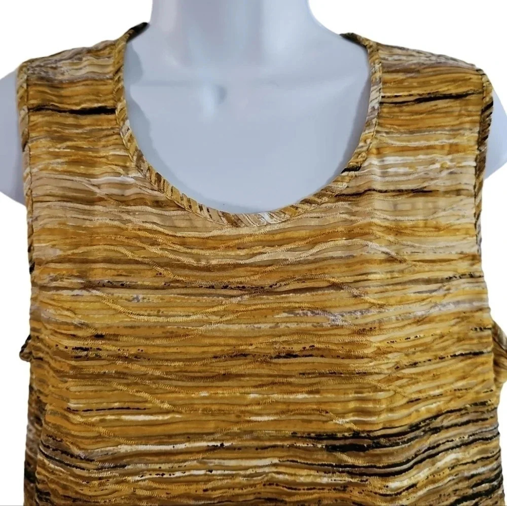 Kasper Women Large Yellow Gold Striped Beaded Tank Top Blouse Boho Investment - Picture 3 of 8